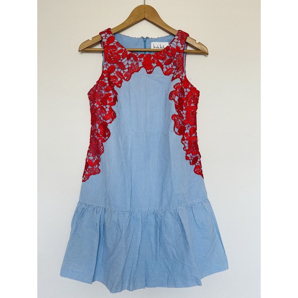 NICHOLE MILLER NY Crochet Striped Dress Sz 2 Sleeveless Drop Waist Boho